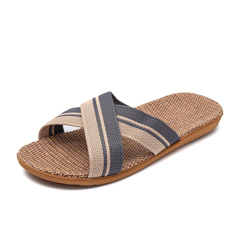 Summer new cool slippers linen slippers women's home breathable home couple indoor silent lightweight slippers