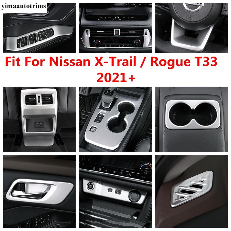 For Nissan X-Trail X Trail / Rogue T33  - 2026 Dashboard Air AC Gear Shift Water Cup Head Light Cover Trim Matte Accessories