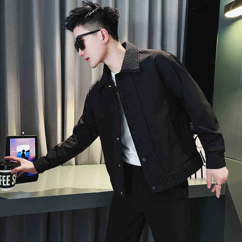 Design Sense Splicing Jacket Men's Autumn and Winter Trendy Brand Ruffian Handsome Lapel Jacket 2025 New Men's Autumn Short Top