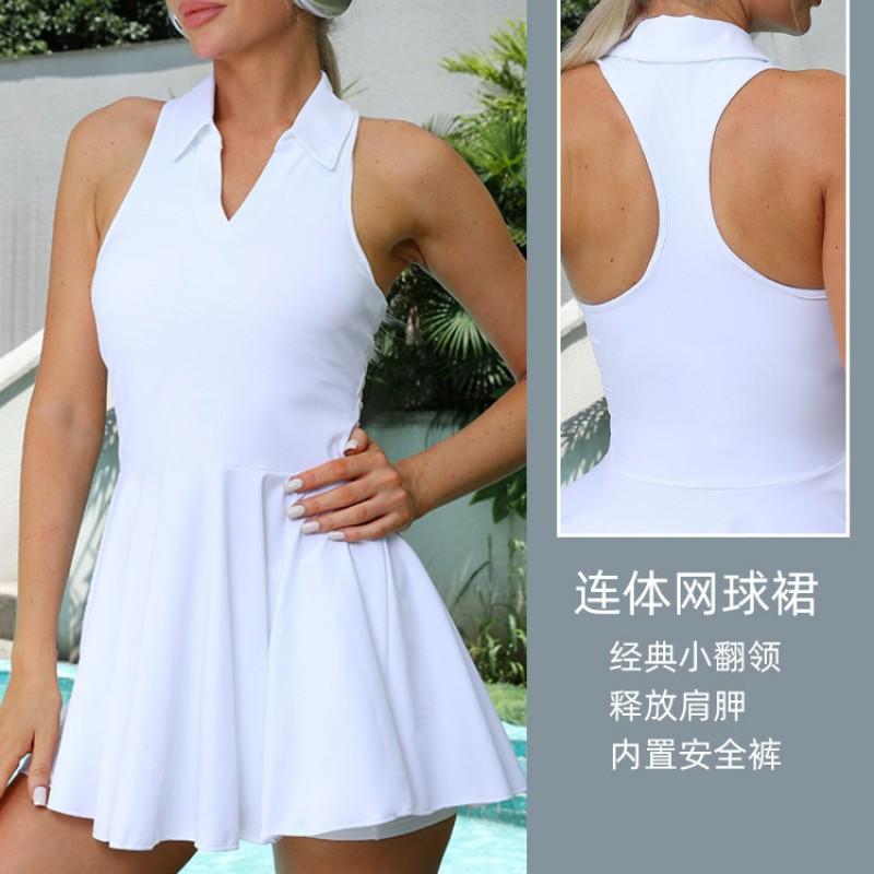 Womens Tennis Dress With Built-in Bra Pad V-Neck Skirt Set Golf Yoga Running Summer Sportswear