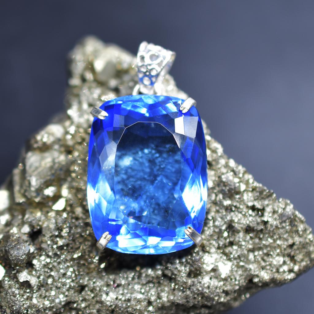 Pendant Natural Blue Topaz Cushion Cut 113.10 Certified 925 Sterling Silver Gems My-394-k