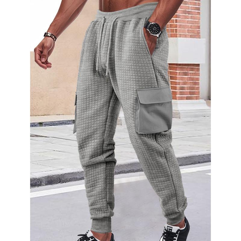

Men s spring and autumn new men s sports thickened multi-pocket jacquard small checkered casual overalls XXXL светло-серый