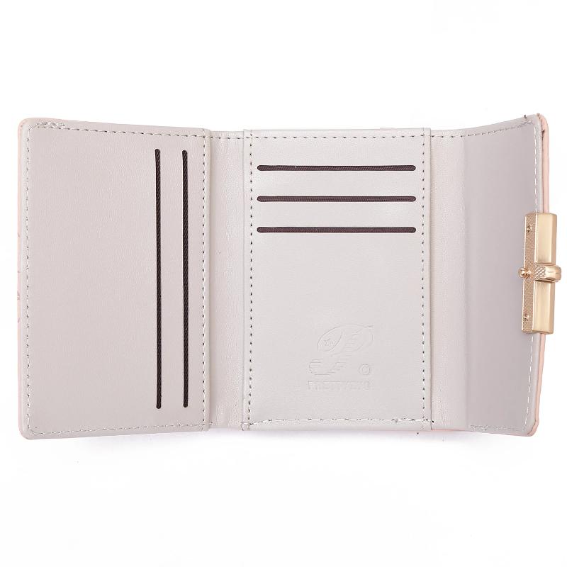 Purse Women's Summer New Korean PU Printed Buckle 3 Fold Bag Simple All-in-one Short Women's Money Clip Multi-card Folding Flap