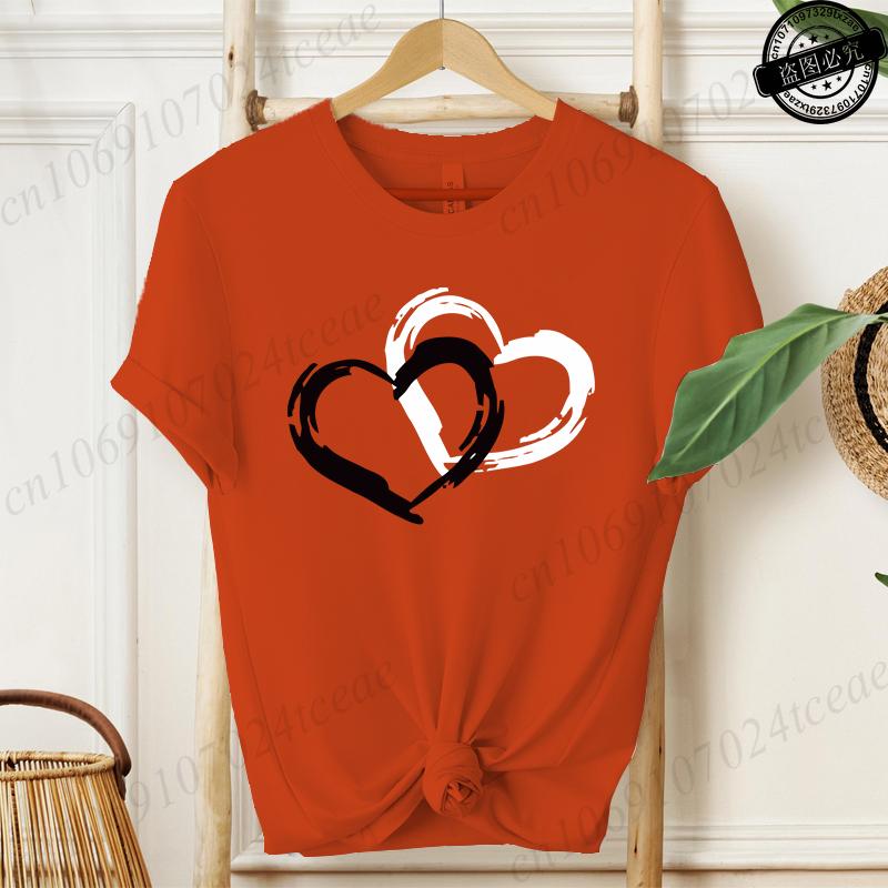 Unisex Fashion TShirts O Neck Short Sleeve TShirt Casual Unisex Red Clothing Love Heart Print TShirt for Valentines Day Gifts