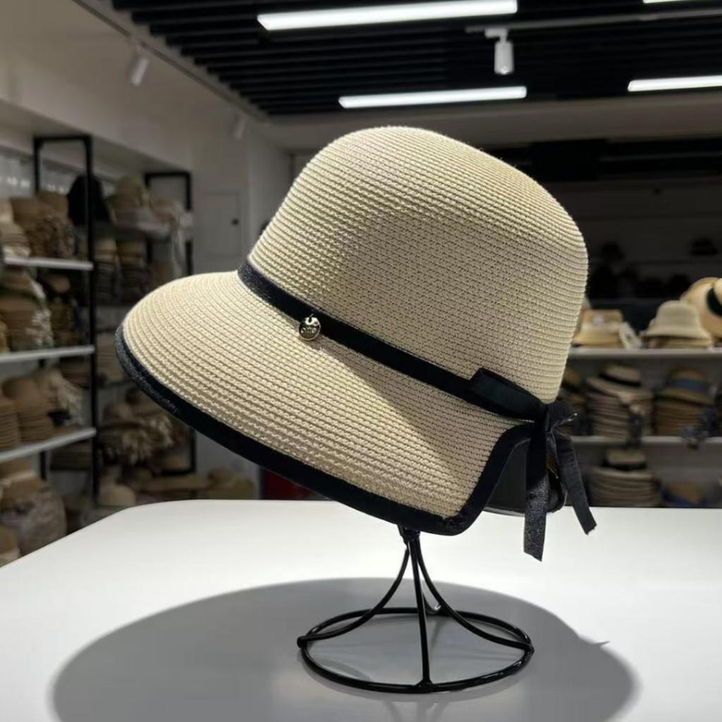 Rear Split Ponytail French Elegant Sunshade Straw Hat Women's Summer Vacation Sun Protection Basin Hat Beach Sun Hat