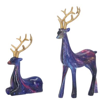 2PCS Deer Figurine Statue Realistic Resin Deer Cabinet Decoration for Living Room and Office BS8091