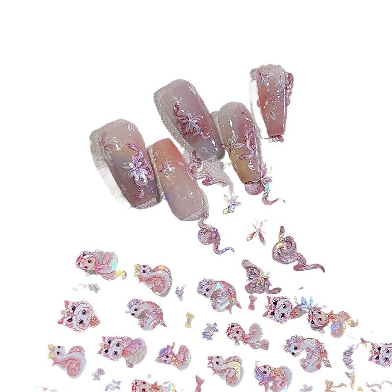 2025 Zodiac Snake Princess Nail Stickers & Shell Glitter Powder