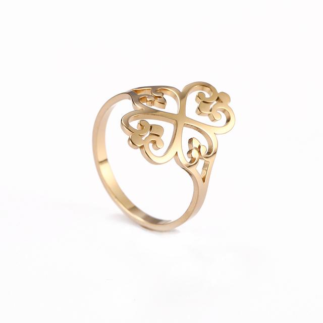 Cazador Vintage Flower Filigree Ring Women Gold Color Stainless Steel Finger Rings Jewelry Anniversary Birthday Mother Gift
