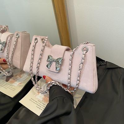 Summer Bow Baguette Bag Women's 2025 New Sweet Popular Shoulder Bag Chain Messenger Bag