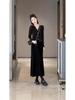 Women's Black Gold Velvet High Waist Slit Skirt - Elegant Mid-Length Tube for Spring/Autumn 2026