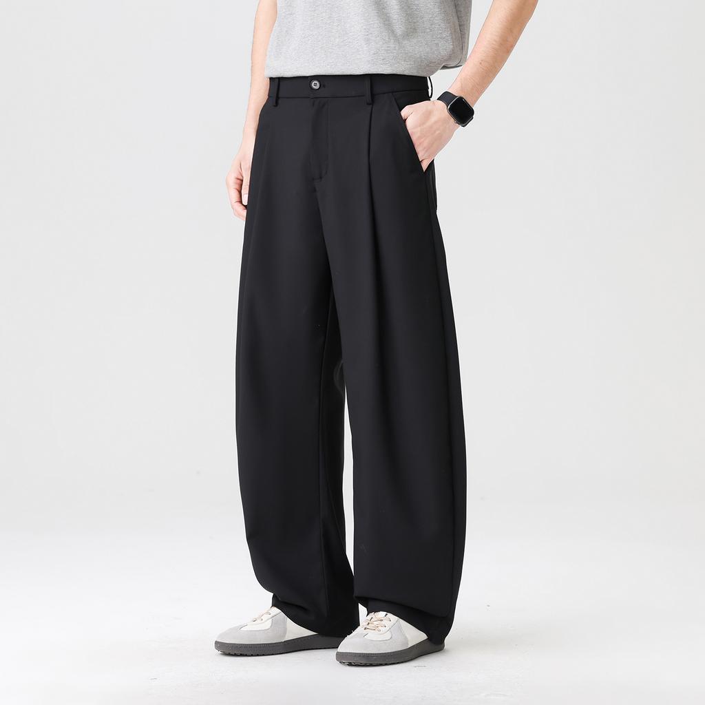 [Clean Fit Double Fold Bending Knife Pants] Spring and Summer New Style Drop Anti Wrinkle Men's Wide Leg Casual Pants