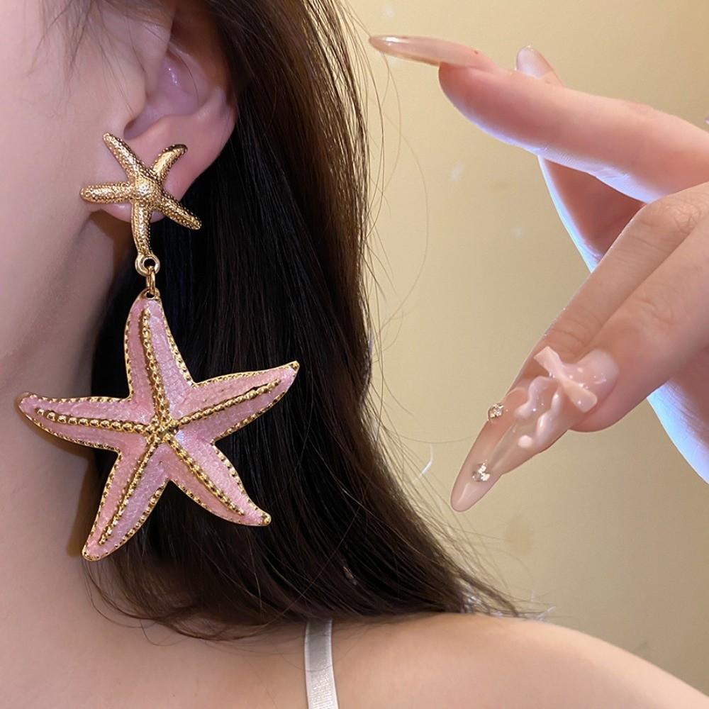 Iron Material Starfish Dangle Earrings Ear Pendant Long Tassel Earrings Women
