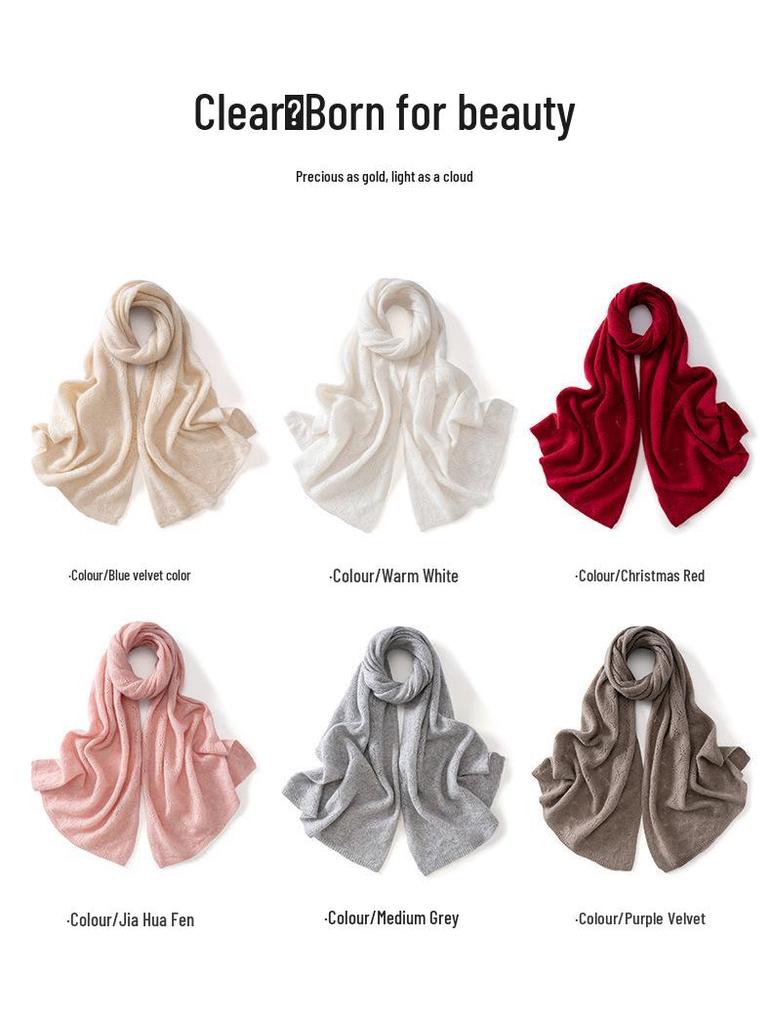 Women's 100% Pure Cashmere Scarf: Versatile, Warm, and Simple Solid Color for Autumn/Winter Neck Protection.