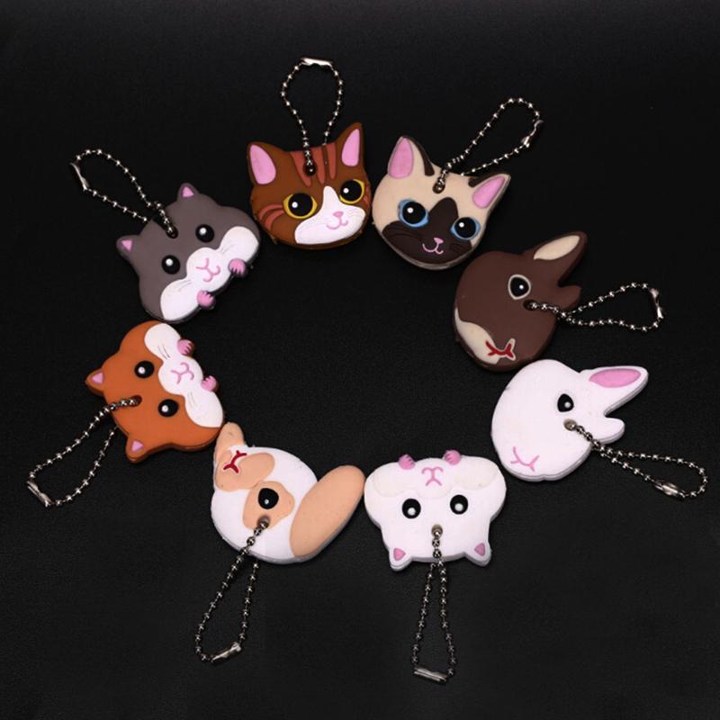 Inel de chei din silicon Capac capac pentru cap În formă de animale minunate Husă pentru chei Breloc pentru chei