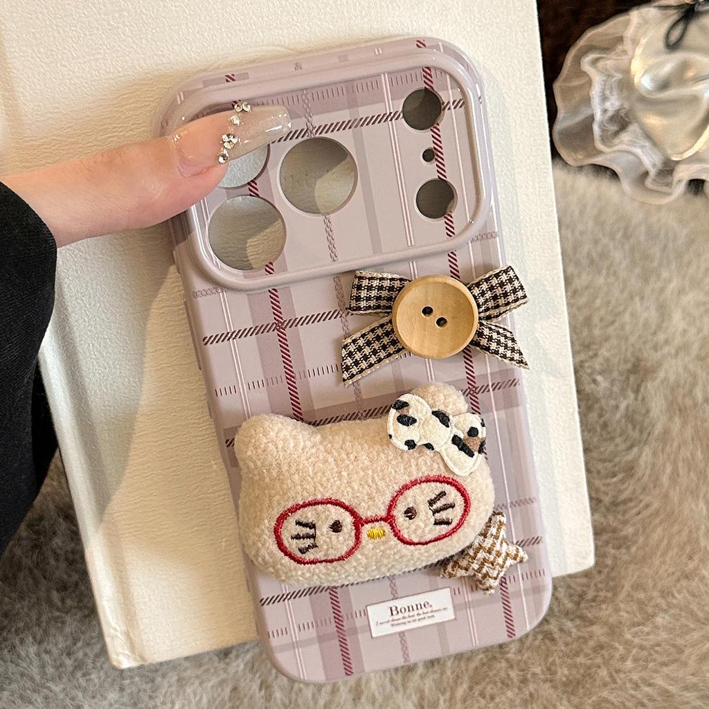 Purple Plaid Plush Cat Apple 17promax Mobile Phone Case Iphone16 Retro 13/15 Anti-fall 14 Applicable