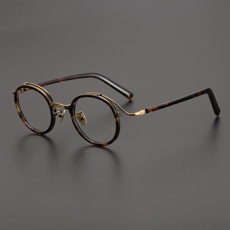 Handmade High Quality Vintage Acetate Glasses Frame Men Round Luxury Designer Eyeglasses Frame Women Retro Korean Brand Eyewear