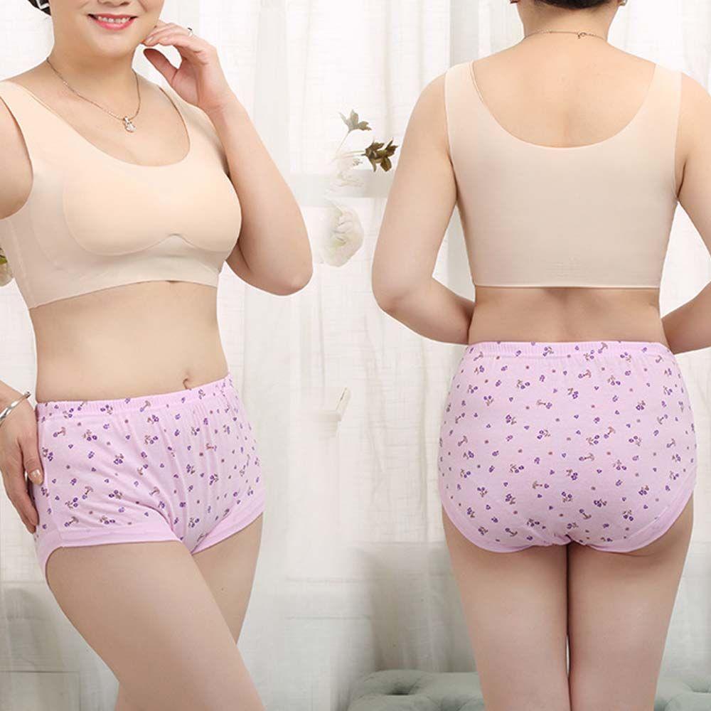 Plus Size Middle-aged And Elderly Female Lingerie Flower Panties Elderly Underwear Cotton Panties