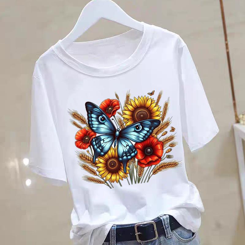 A New Heart-shaped and Cute Women's Commuter Instagram Summer Printed Short-sleeved Round-neck T-shirt Women Clothing Graphic