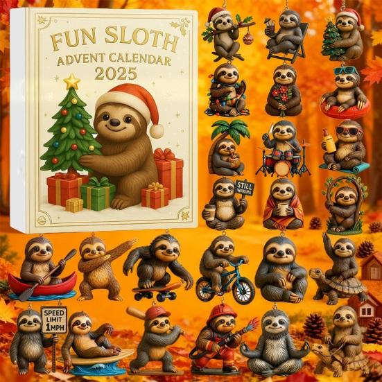 Sloth Advent Calendar Fun Christmas Decoration 24 Acrylic Sloth Collectibles 24-Day Countdown Calendar Holiday Gift for Sloth Lovers