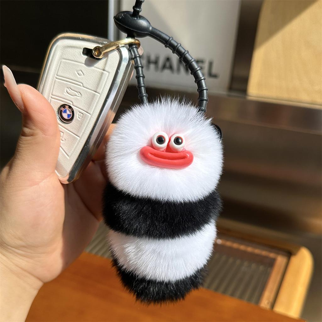 Plush Caterpillar Keychains Colorful Soft Rabbit Fur Keyring Keyholder Bag Charms Car Hanging Ornament Party Gifts