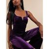 Export Lu's Elegant Diamond Decorations Shiny Purple Velvet Texture Sexy Low-Cut Sheath Jumpsuit Pants with Chest Pad