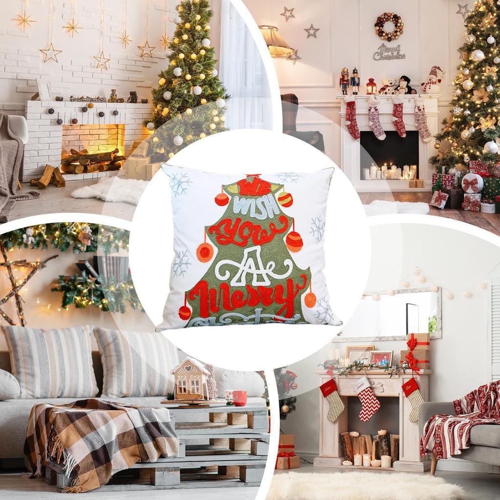 Christmas Throw Pillow Covers 18 X 18 Inch Embroidered Pillowcase Embroidered Pillow Cover For Living Room Bedroom Couch Sofa