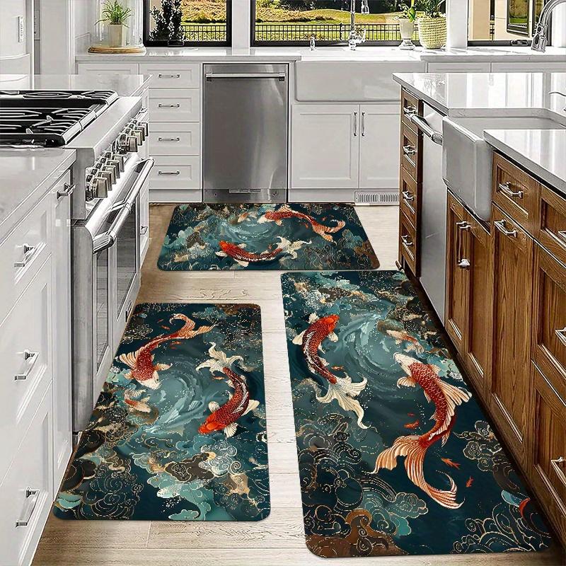 VIKAMA Dark Ocean World Carpet Koi Lucky Mat Non-Slip Kitchen Rug Doormat Bathroom Mat Carpet For Live Room Rug For Bedroom
