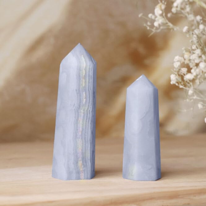 9Dzine Natural Blue Lace Agate Pencil (80-100 Gm) | Healing Crystal Stones for Meditation, Reiki & Feng Shui | Decorative Crystals for Vastu Home