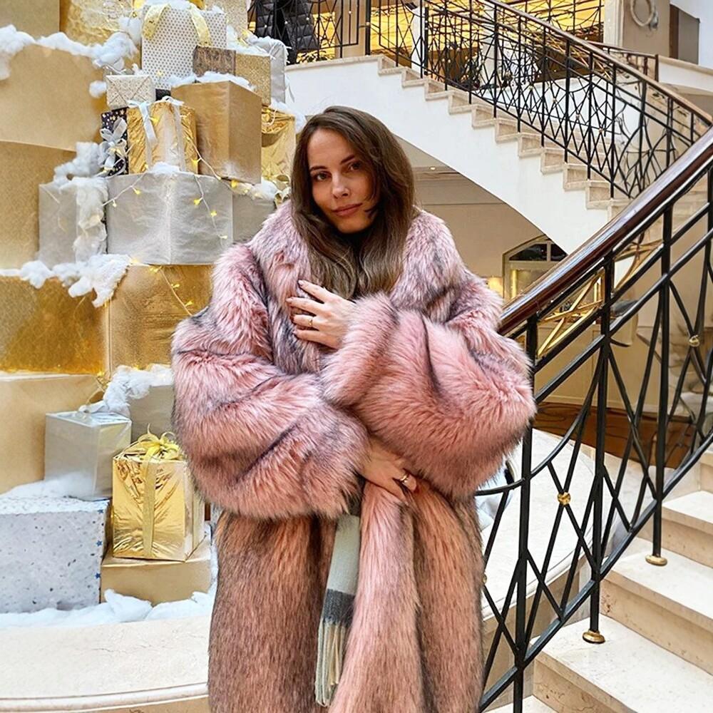 Supply winter European and American imitation fur coat women's medium and long elegant fox fur coat cardigan