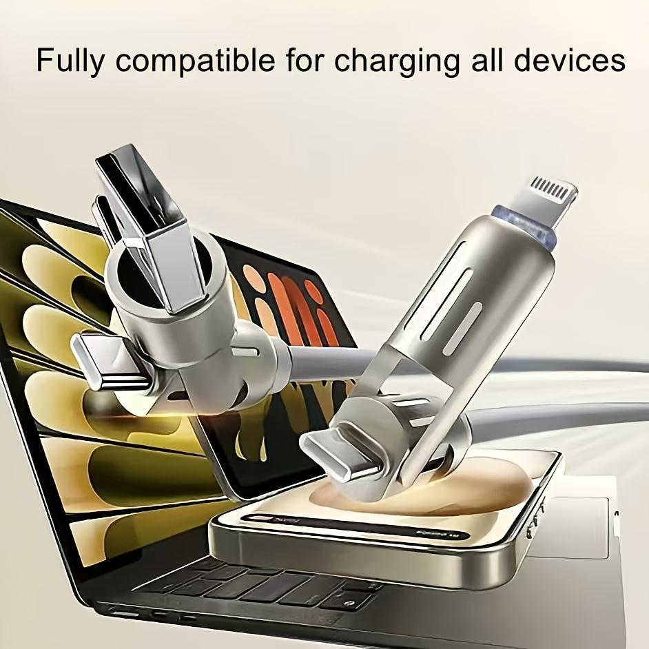 2pcs 4-in-1 100W Max Fast Charging Cable, Multi-Port Charging with Ccolor Light, for IPhone 14/13/12/11Pro Max/XS/XR/8/7/6/iPad, For, Xiaomi, Oppo