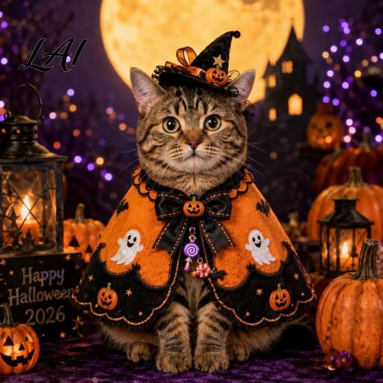 Mantello Decorativo per Animali Domestici Costume da Strega per Gatto di Halloween Mantello Fantasma Carino Costume Divertente per Feste Abbigliamento per Festival Cosplay da Gattino per Accessori Festivi