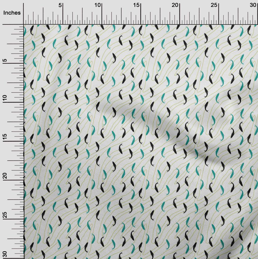 oneOone Cotton Flex Dark Teal Green Fabric Ocean Fish Dress Material Fabric Print Fabric By The Yard 40 Inch