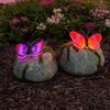 Yousheng Solar Butterfly Stone Light, Resin Garden Decoration with Natural Stone Look, Soft LED Outdoor Lamp for Lawn Pathway
