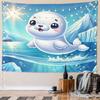 Cute Arctic Seal In Icy Ocean Scene Pattern Wall Hanging Tapestry Decorative Tapestry Home Decor for Bedroom and Living Room