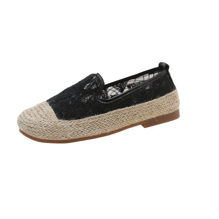 

Lace breathable fashion fisherman shoes women s 2024 spring new retro linen woven loafers casual flat shoes 35 чёрный