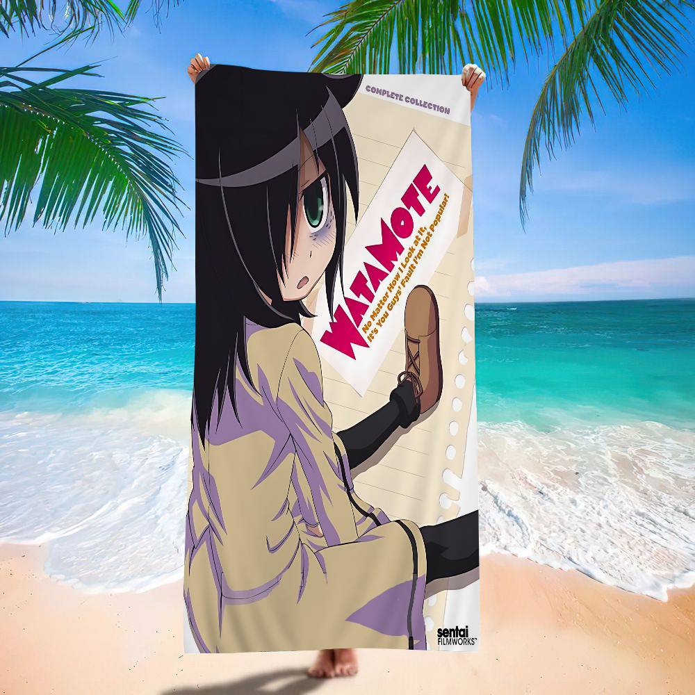 Anime Watamote Kuroki Tomoko Anime Beach Swimming Towel Soft Absorbent Washcloth Children's Gifts For Kids Travel Camping Gym