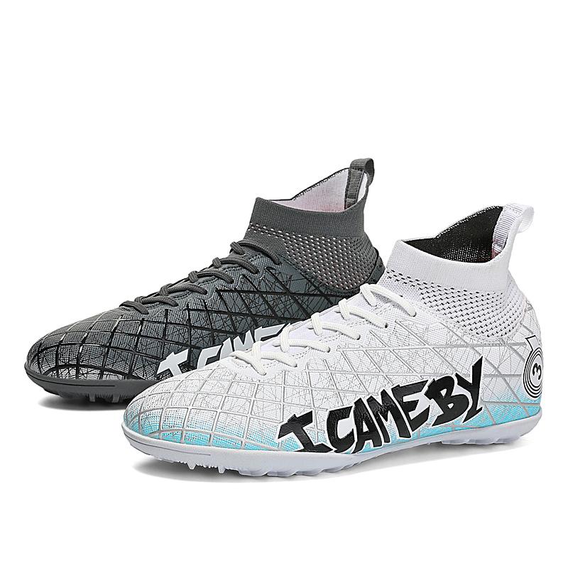 Football Shoes 31-48 Men's High-top Football Boots Large Size Long Nails Leather Boys Soccer Shoes