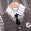 2025 Spring Autumn Toddler Baby Kids Boys Gentleman Clothing Sets Party Wedding Clothes Suit T-shirt+Vest+Pants 3pcs Set 0-4Y