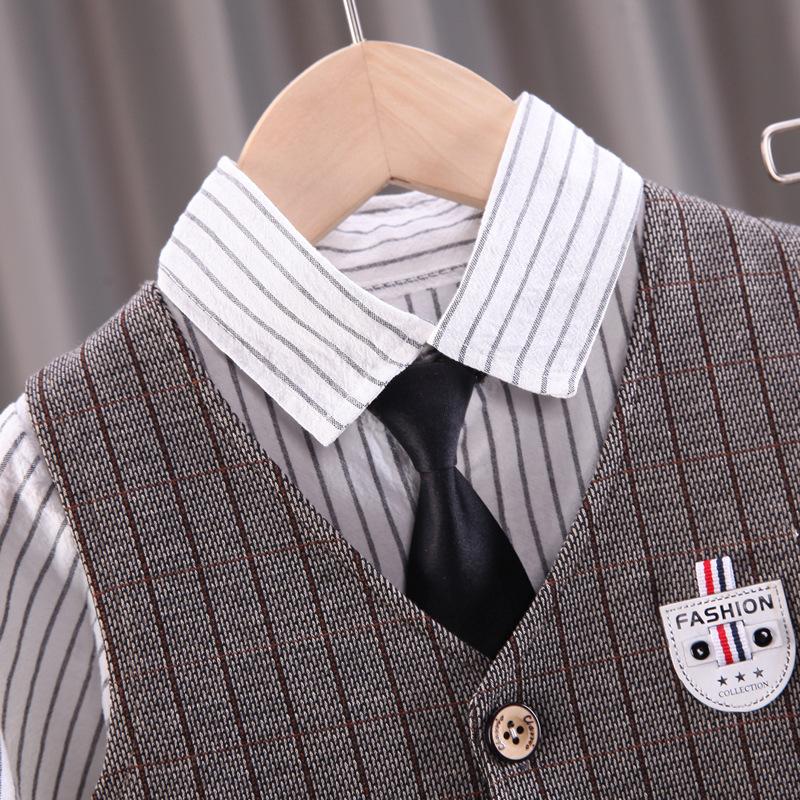 2025 Jaro Podzim Batole Dítě Děti Chlapci Gentleman Oblečení Sady Párty Svatba Oblečení Oblek Tričko+Vesta+Kalhoty 3dílná Sada 0-4R