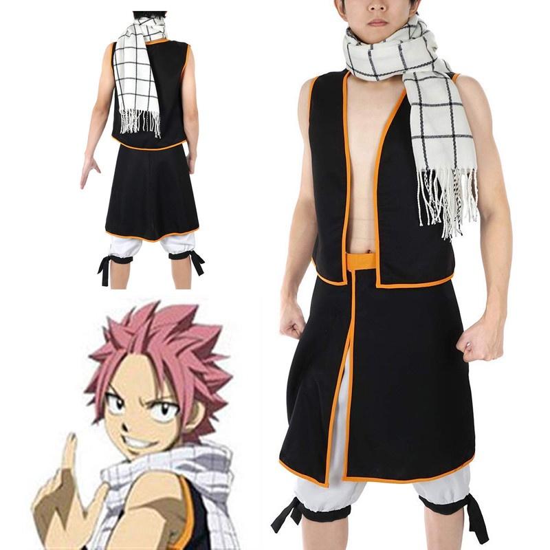 Natsu Tail Fairy Dragneel Cosplay Top Skirt Scarf Full Set Halloween Costume