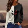 Women's Halloween Print Long Sleeve Round Neck Casual Top with Side Slit