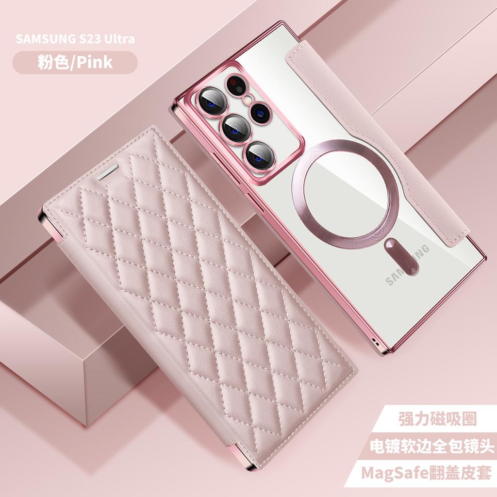 Dotyczy Samsunga S25Ultra rombowy jagnięcy futerał na telefon komórkowy s24 galwanizowany z magnetycznym mocowaniem S23 mały pachnący wiatr składany skórzany futerał