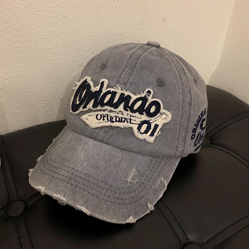 

American Retro Old Baseball Cap Women s Big Head Wash Ripped Denim Wide Hat Brim Baseball Cap Showing Face Small Hat Adjustable