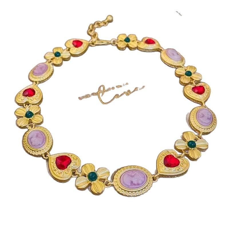 

Diamond-encrusted Flower And Heart Necklace One Size золотой