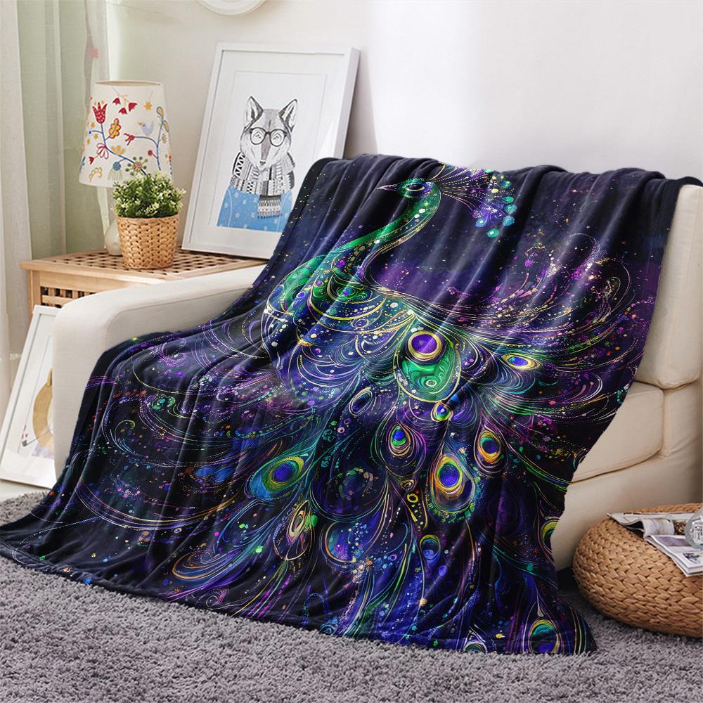 Peacock Spreading Its Tail  Print Flannel Blanket, High quality Comfortable for All Seasons, Home Decor, Warmth and Comfort