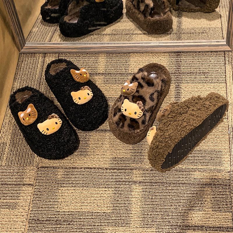 Cute bag head lamb wool slippers women's outer wear 2025 new autumn and winter thick bottom warm one pedal cotton mop