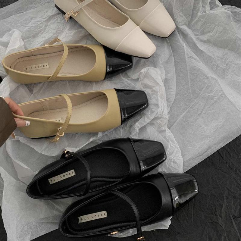 Fashion Flat Shoes for Women 2025 Spring and Autumn Mary Jane Shoes for Women French Square Toe Flat Women's Shoes Plus Size 41 42 43