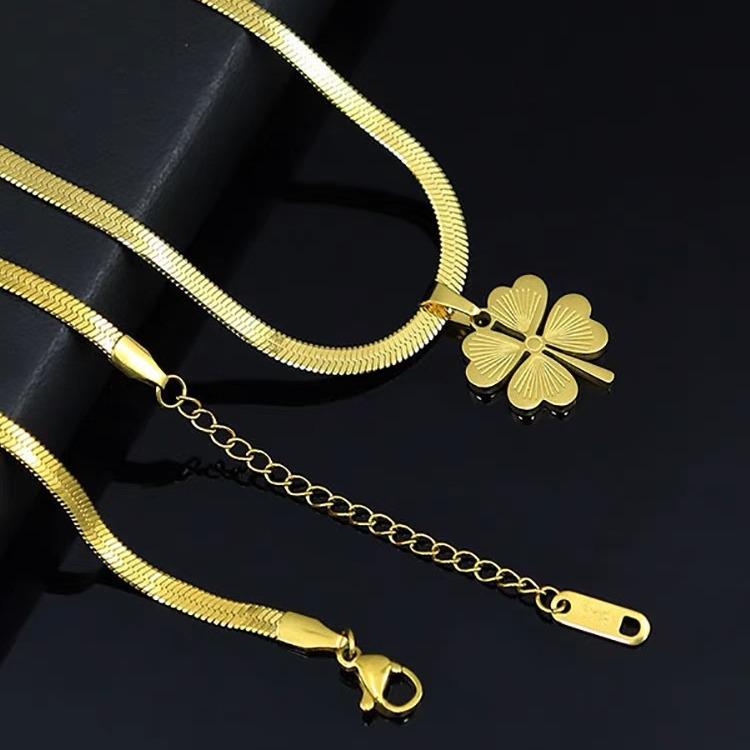 Double-Sided Four-Leaf Clover Titanium Steel Necklace - Stylish, Durable, Light Luxury