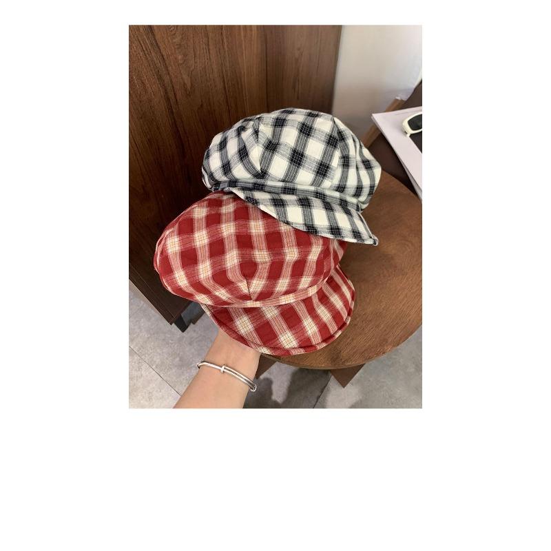 Women S Plaid Beret Hat Large Head Size College Style Japanese Vintage Autumn