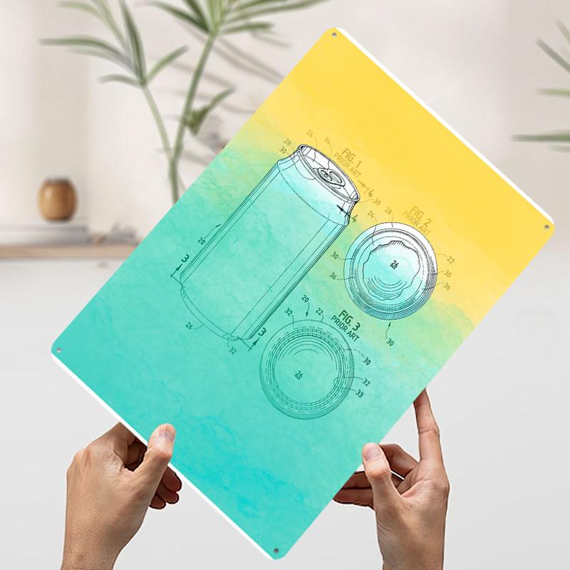 Can Patent Drawing Tin Plaque Poster Customized Wall Art Retro Vintage Metal Signs for Man Cave Aesthetic Decoration Room Decor